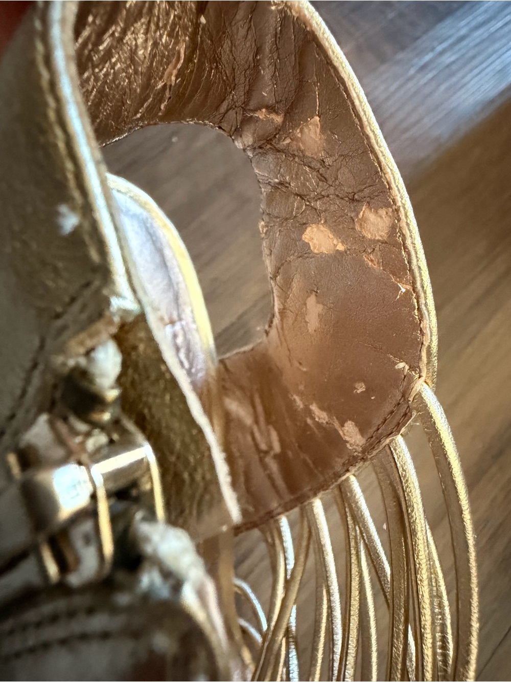 BCBGen Gold Strappy 4" High Heels - Picture 7 of 9